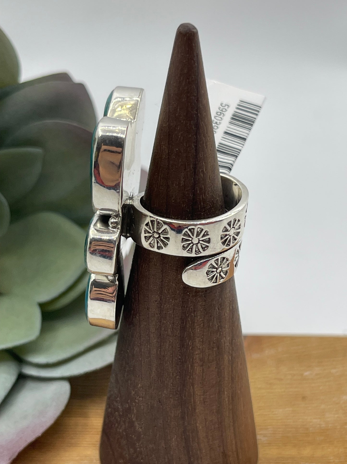 Adjustable 6 Stone Turquoise Ring with Stamped Band