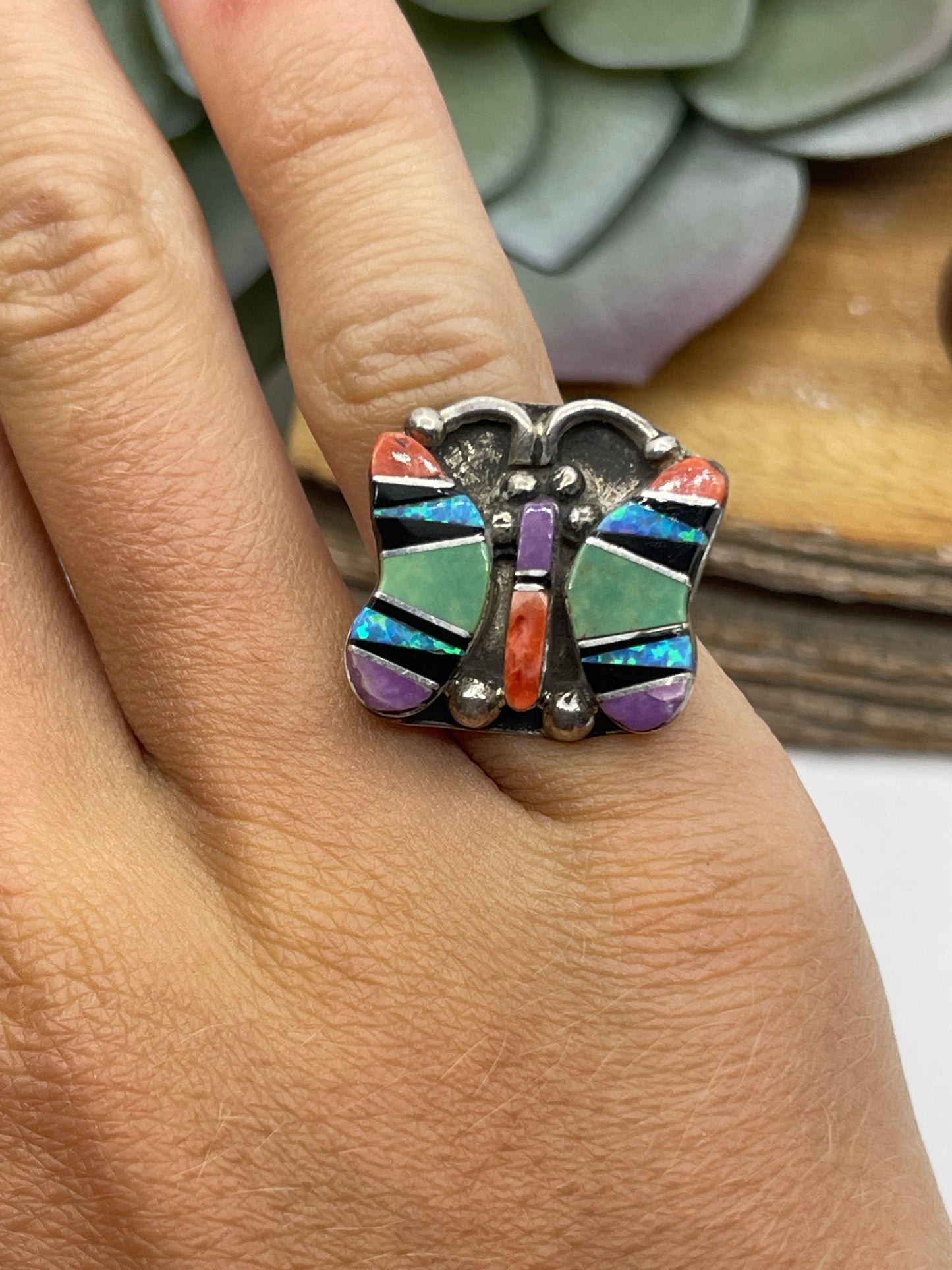 2.5 Multi Stone Inlay Butterfly Ring, Zuni