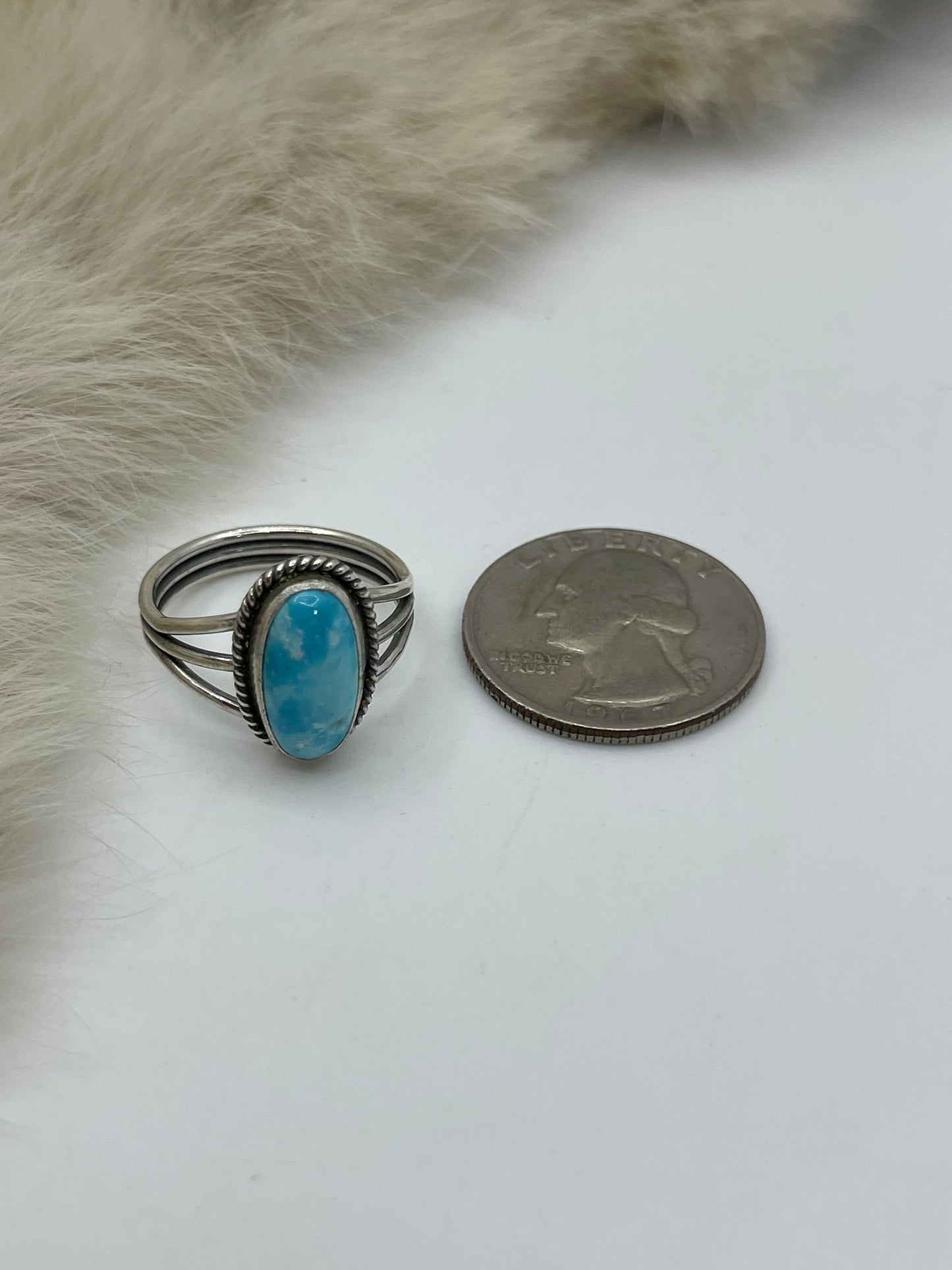 5.5 Turquoise Oval Ring by Judy Largo, Navajo