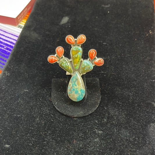 Adjustable Cactus Turquoise and Spiny Oyster Ring