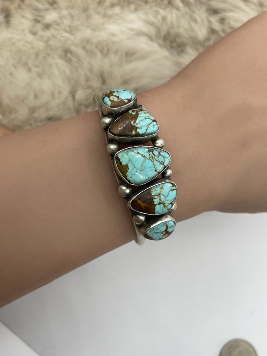 5.75”-7” 5 Stone #8 Turquoise Cuff by Augustine Largo, Navajo