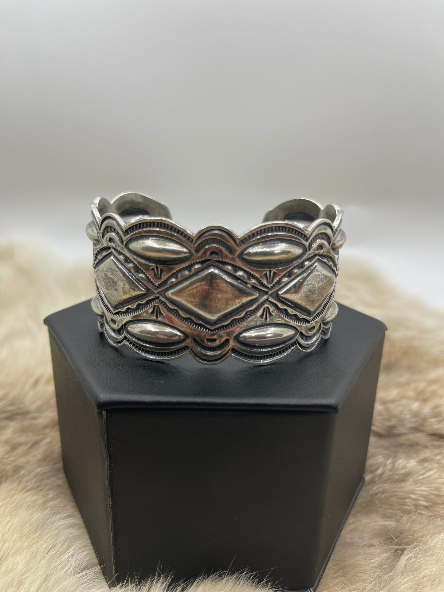 6.25"-7.25" Silver Stamped Cuff By Roland Dixson, Navajo