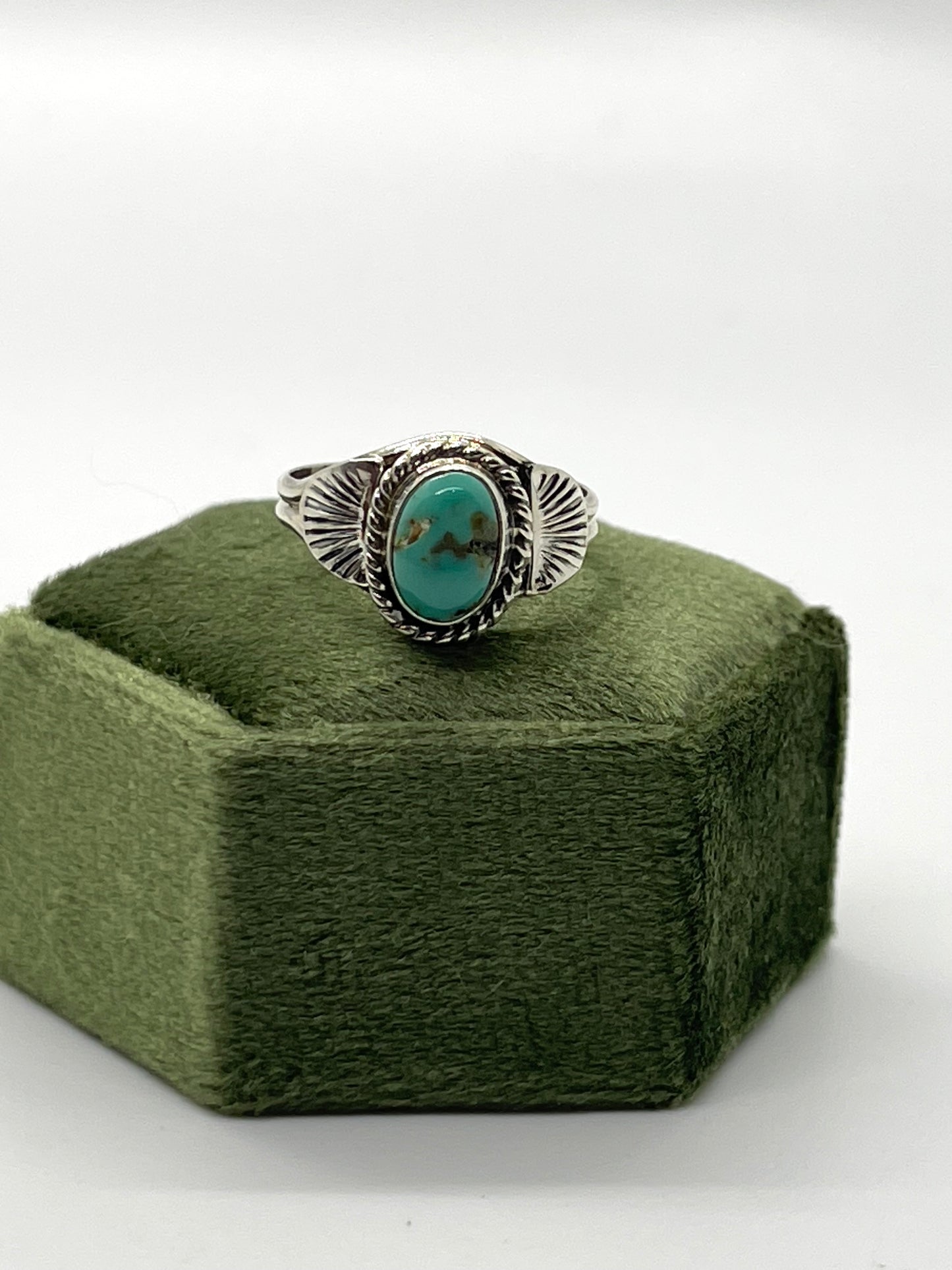 5.0 Golden Hills Turquoise Oval Ring by Jan Mariano, Navajo