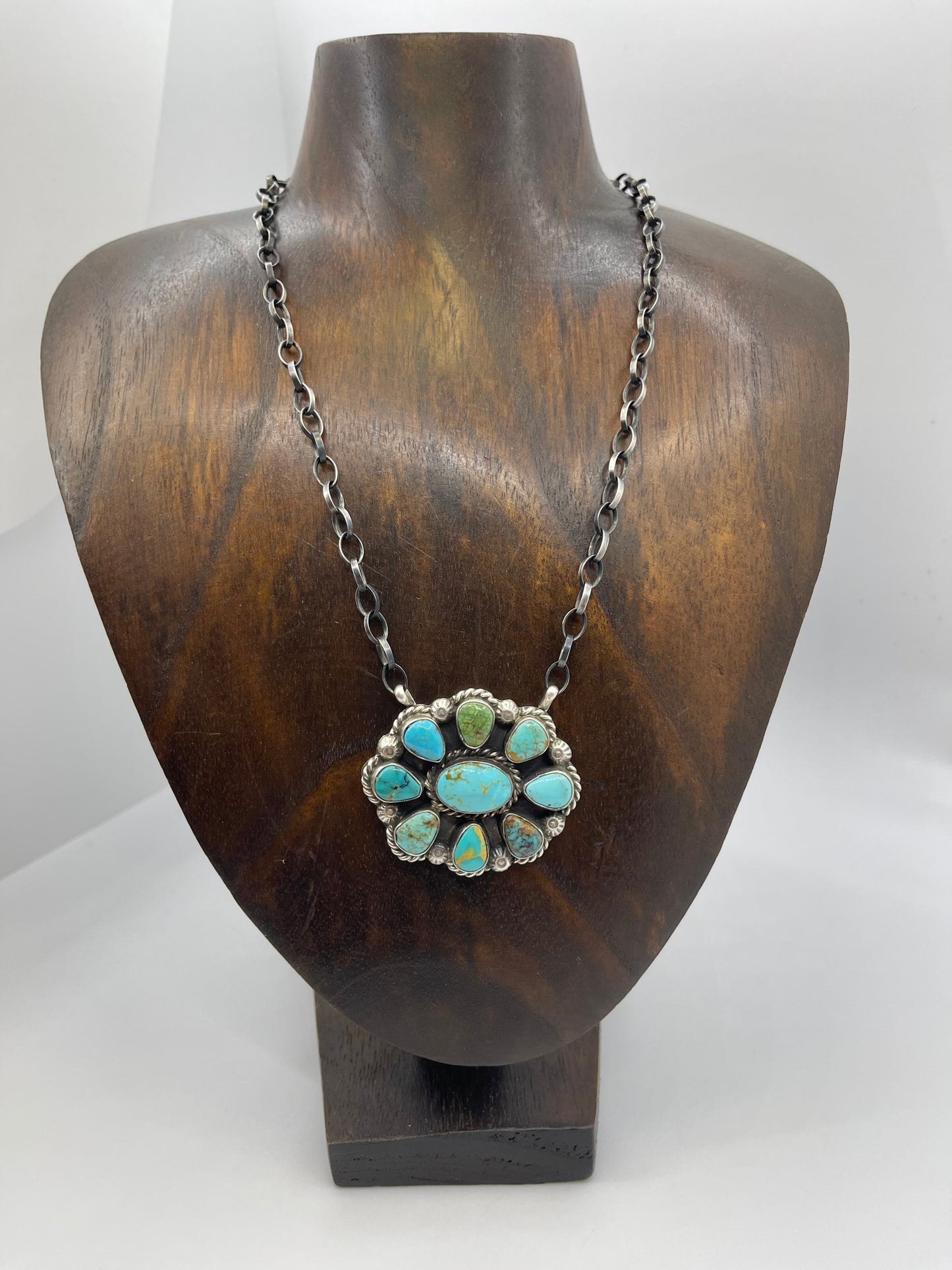 16" Kingman Turquoise Cluster Necklace by Augustine Largo, Navajo