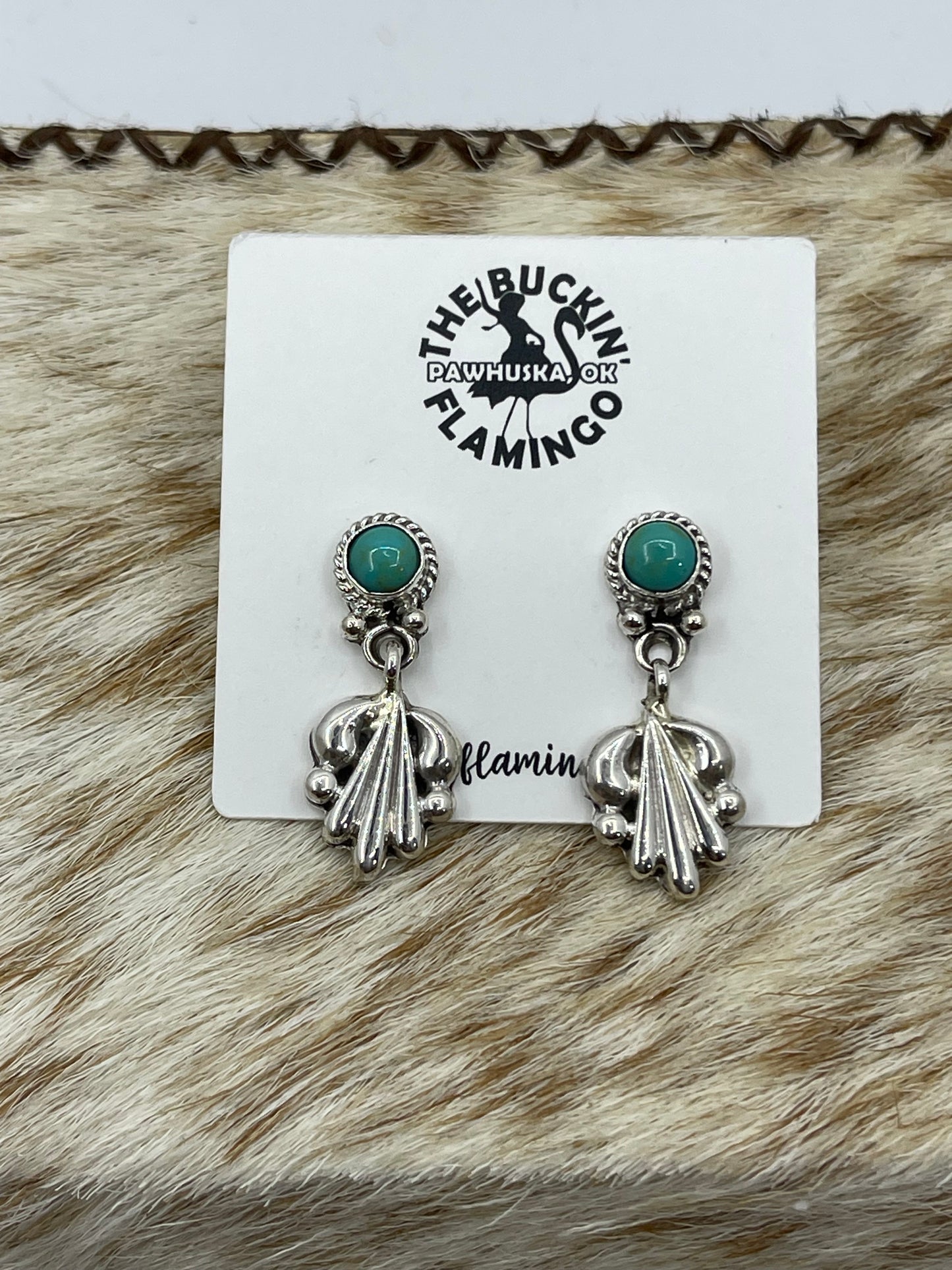 Turquoise Post Dangle Earrings by Verley Betone, Navajo