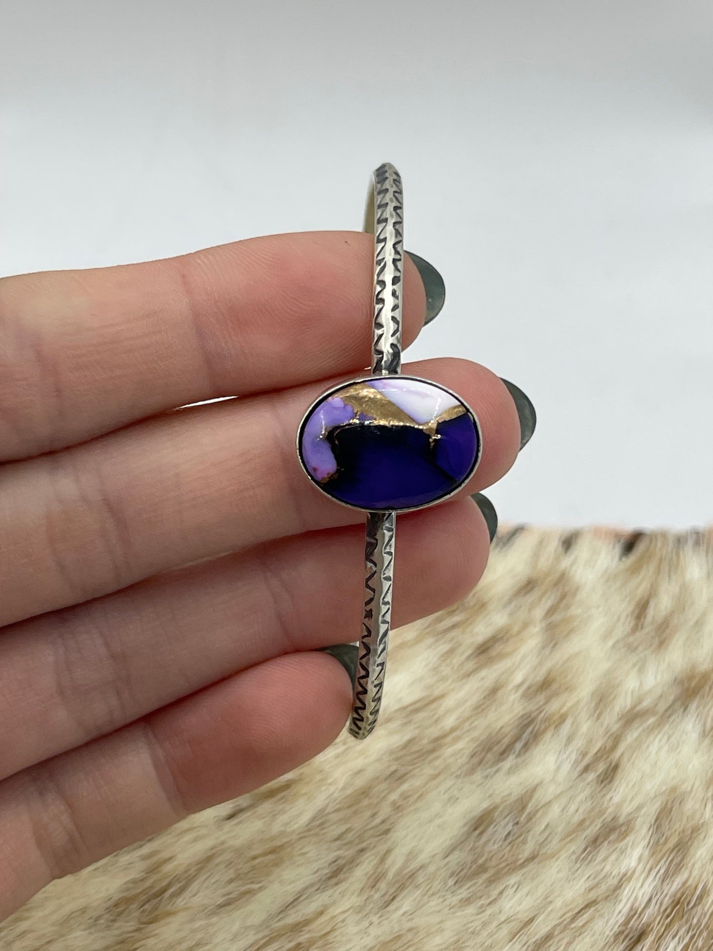 5.5” - 7" Lavender Dahlia Oval Cuff by Donovan Skeets, Navajo