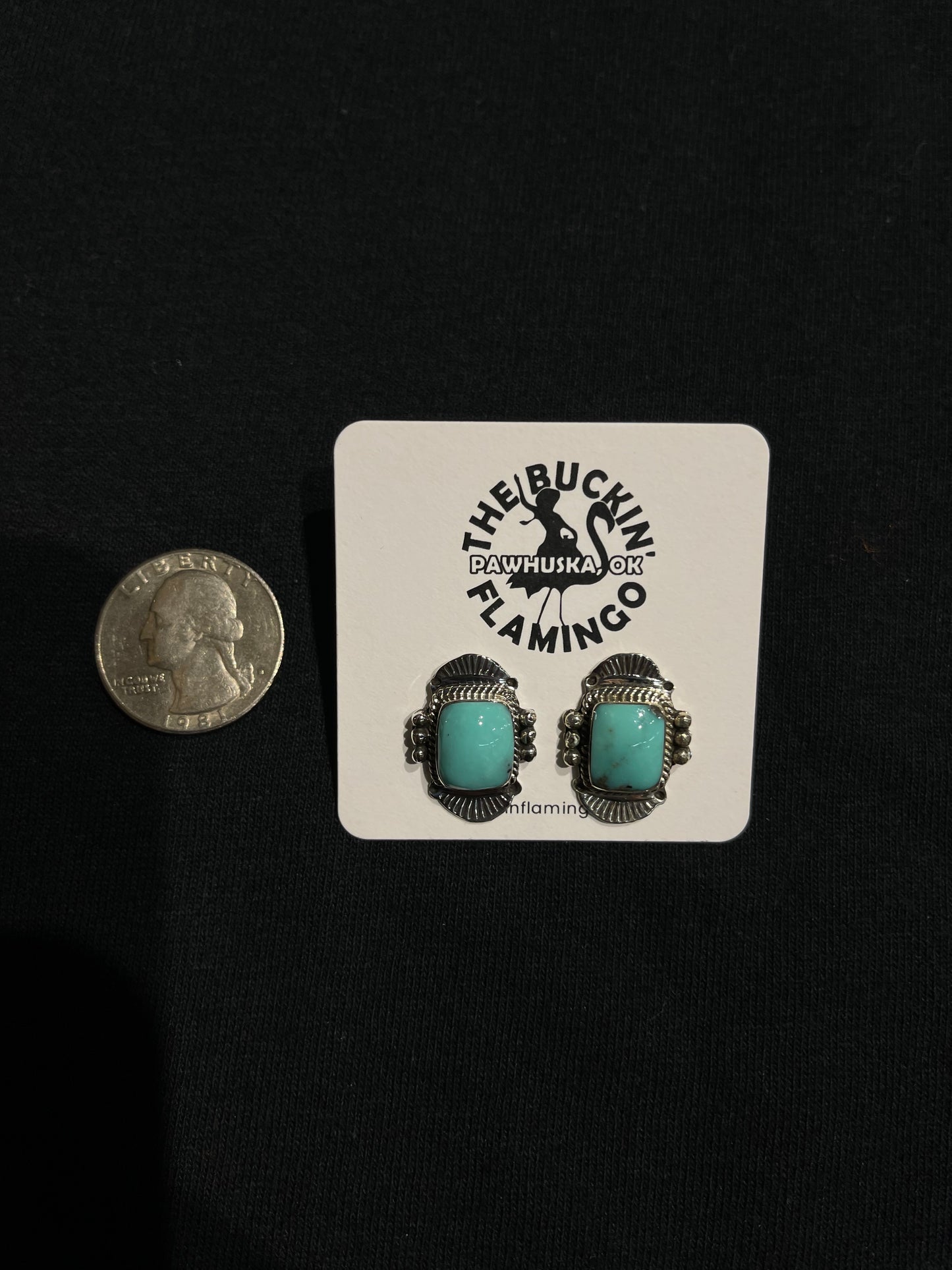 Turquoise Square Post earrings by Arlene Lewis, Navajo