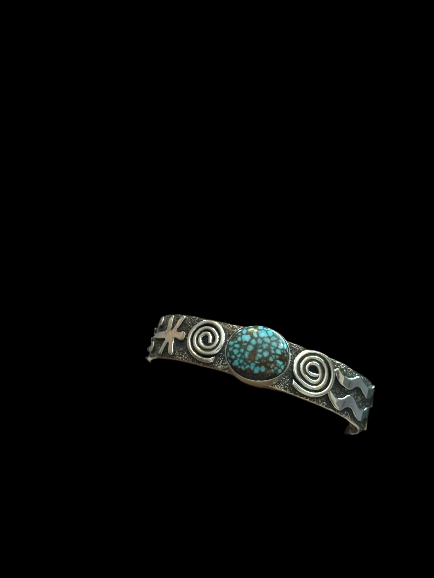 Petroglyph Cuff with Blue Kingman Web Turquoise by Alex Sanchez, Navajo (narrow) (Copy)