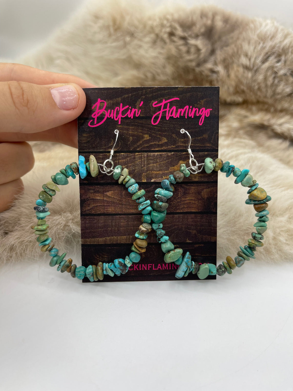 Chunk Turquoise Hoop 2” Diameter Earrings
