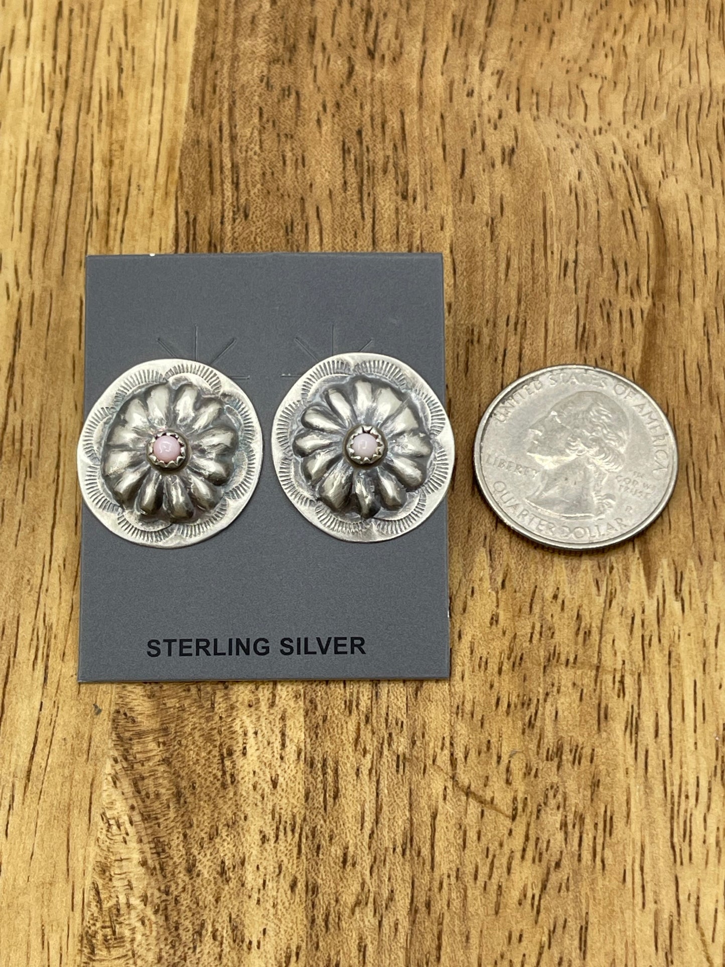 Concho Post Earrings with Pink Conch Shell by Joan Begay, Navajo