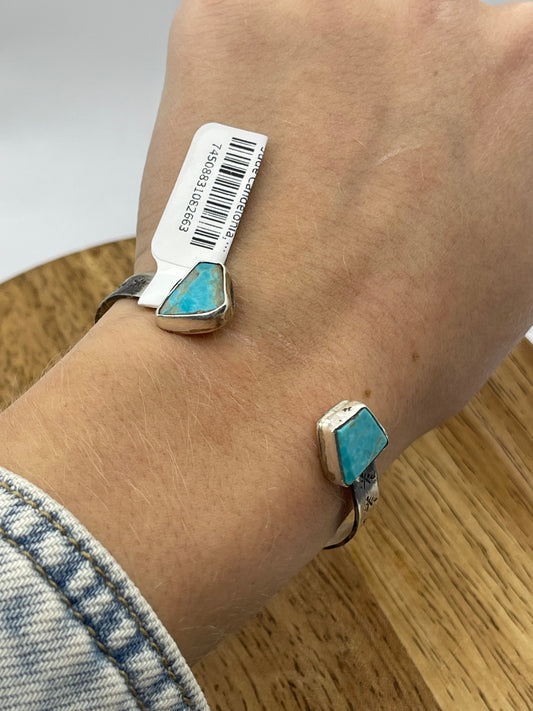 5 3/4"-7" 2 Stone Turquoise Cuff by Jude Candelonia, Zuni