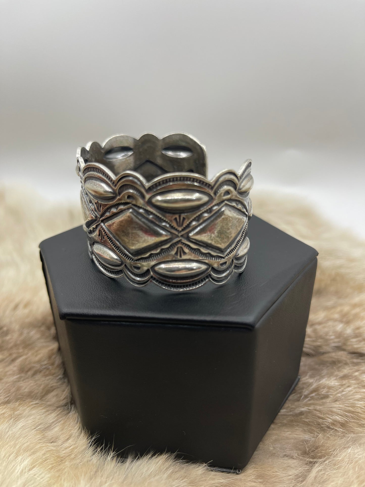 6.25"-7.25" Silver Stamped Cuff By Roland Dixson, Navajo