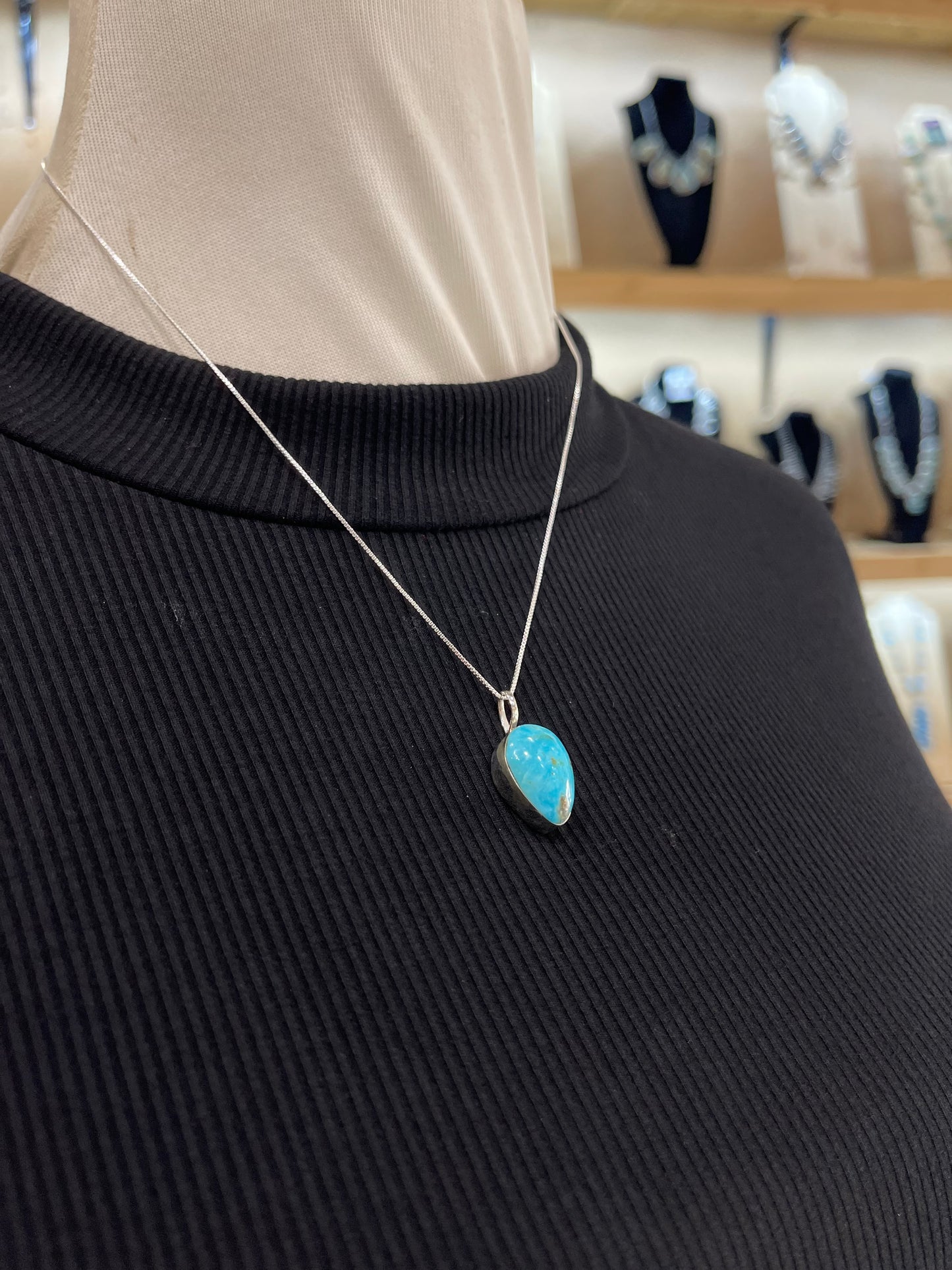 18" Turquoise Teardrop Necklace by Sonyei Coho, Navajo
