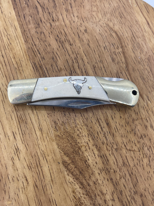 Bone Handle Stainless Steel Knife With Silver Inlay