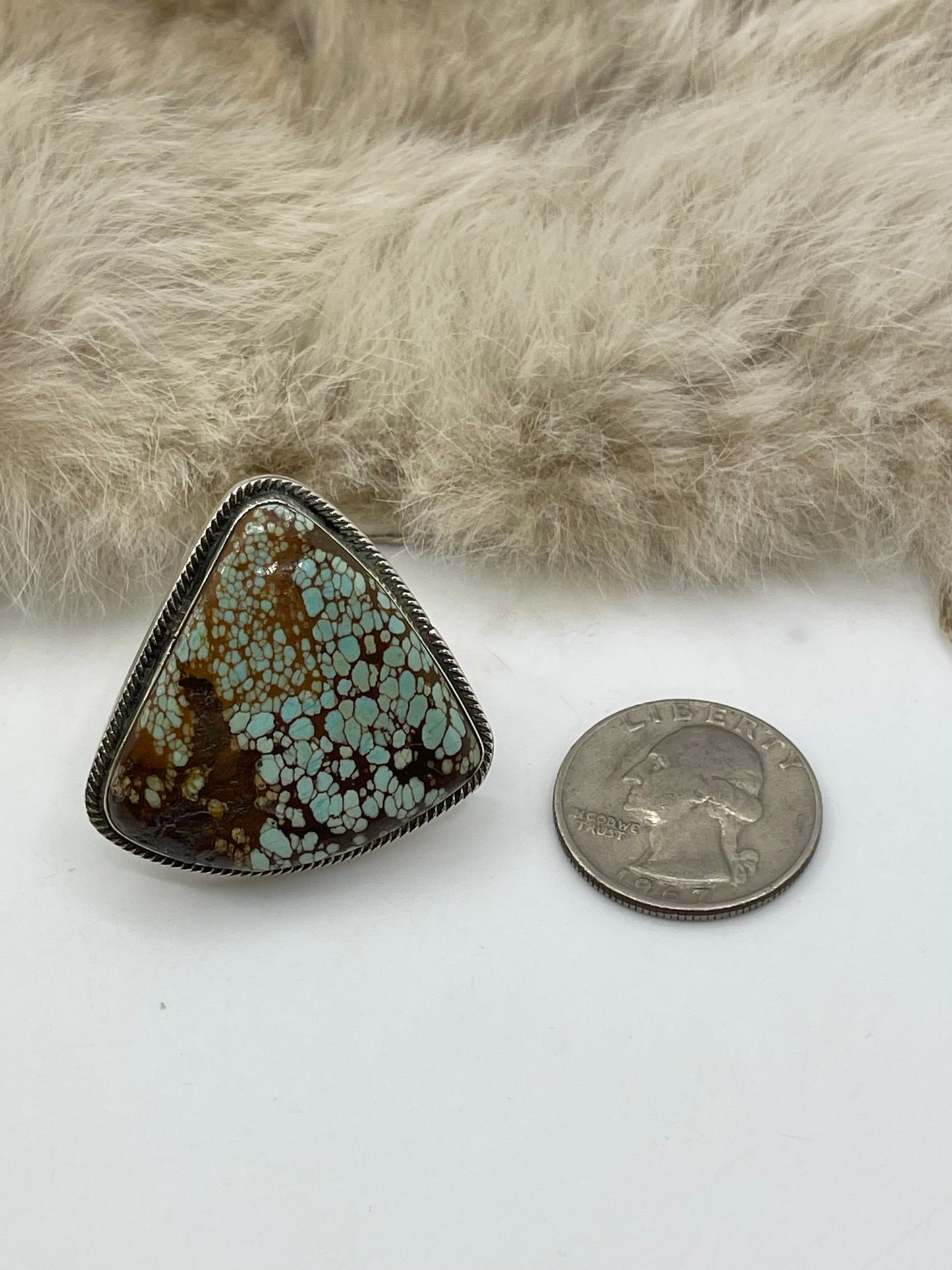 Size 8.0 #8 Turquoise Ring  by Marie Jackson, Navajo