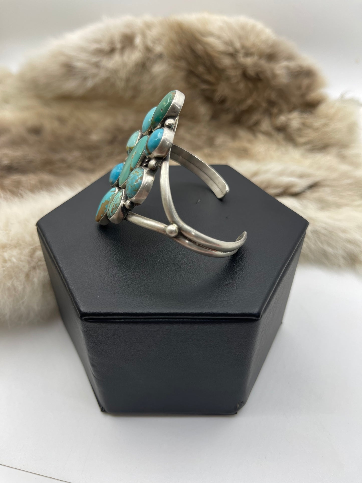 5.5"-7" Kingman Turquoise Cluster Cuff by Geraldine James, Navajo
