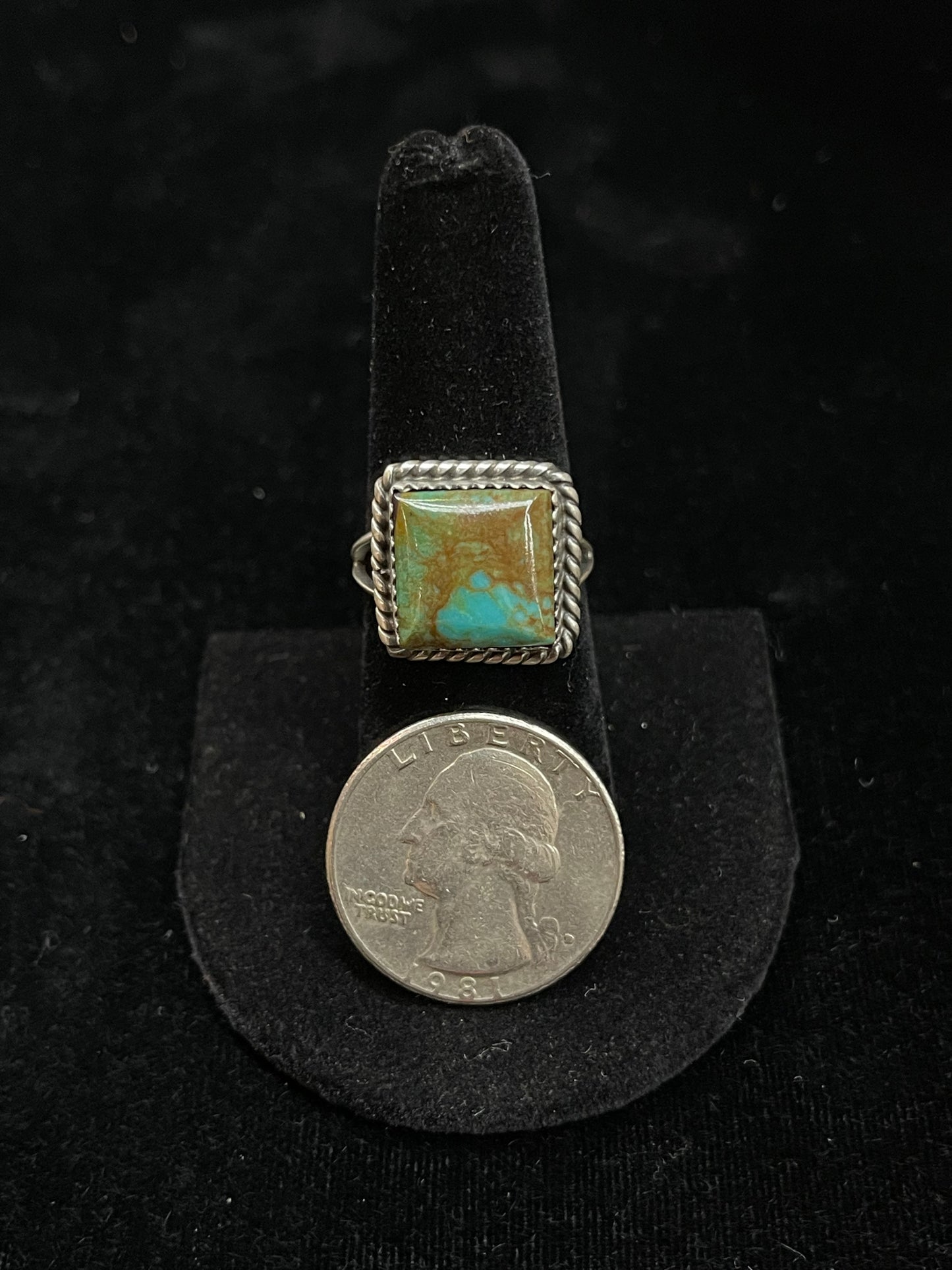 Square Turquoise Ring by Freda Martinez, Navajo