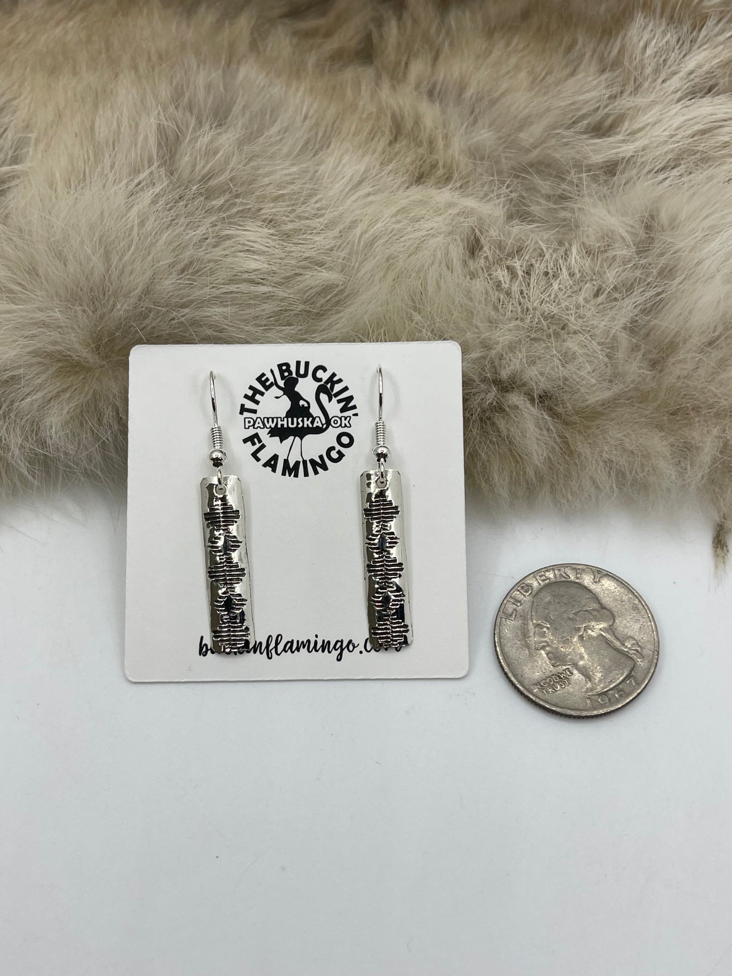 Silver Straight Rectangle Dangle Earrings by Nova Ashley, Navajo