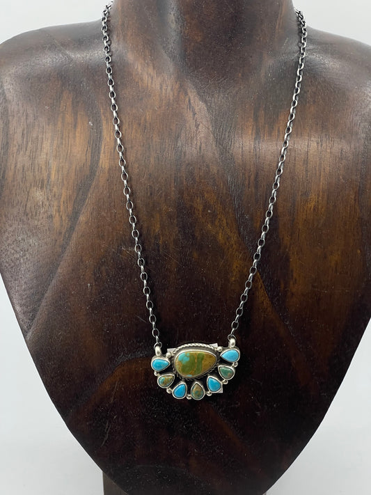 16" Turquoise Half Cluster Necklace by Geraldine James, Navajo