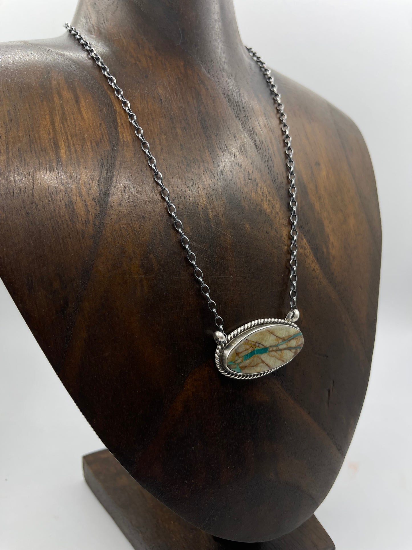 16" Royston Ribbon Turquoise Oval Necklace by Eugene Balone, Navajo