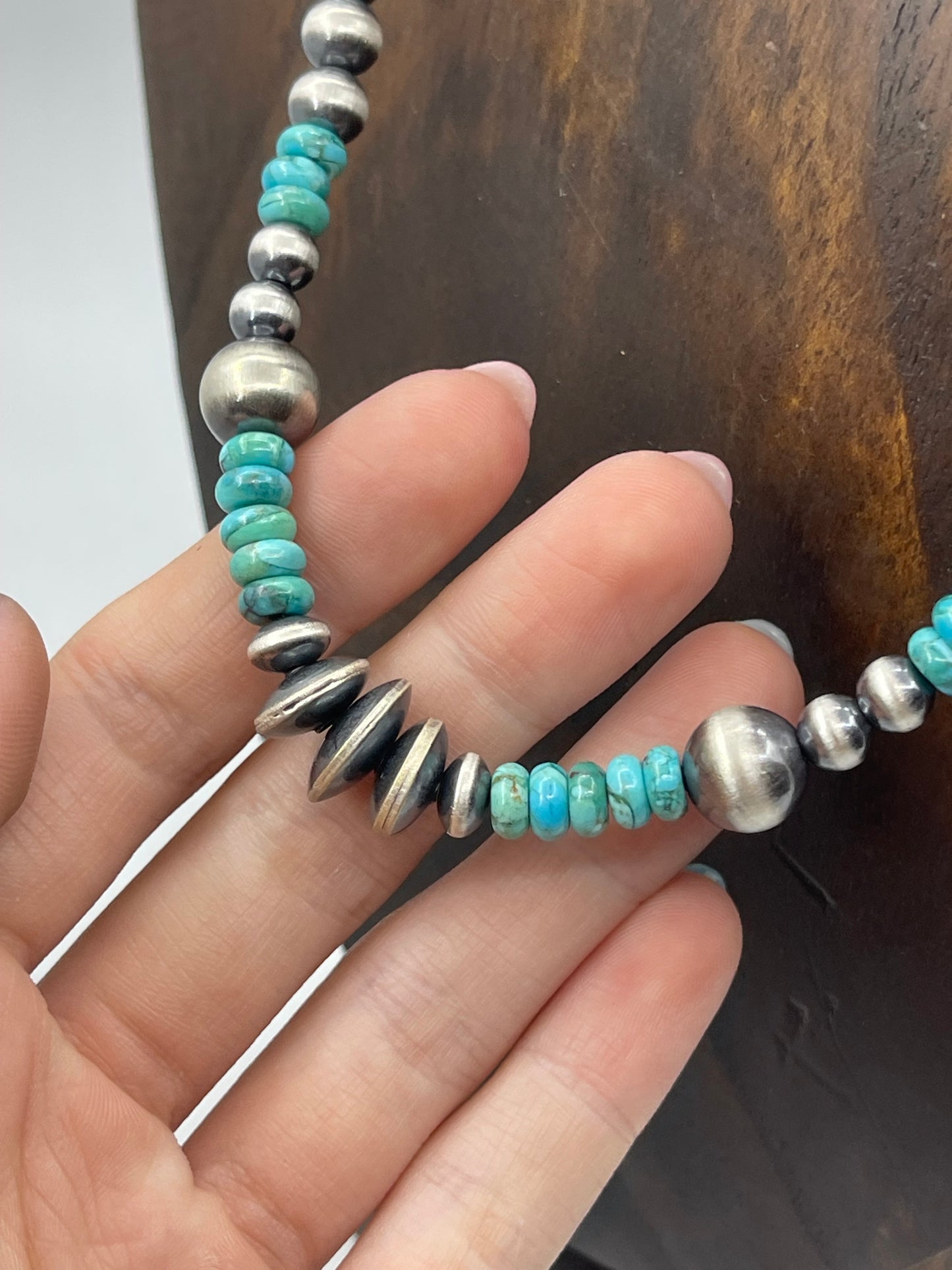 18" Turquoise and Navajo Pearls Necklace, Handmade