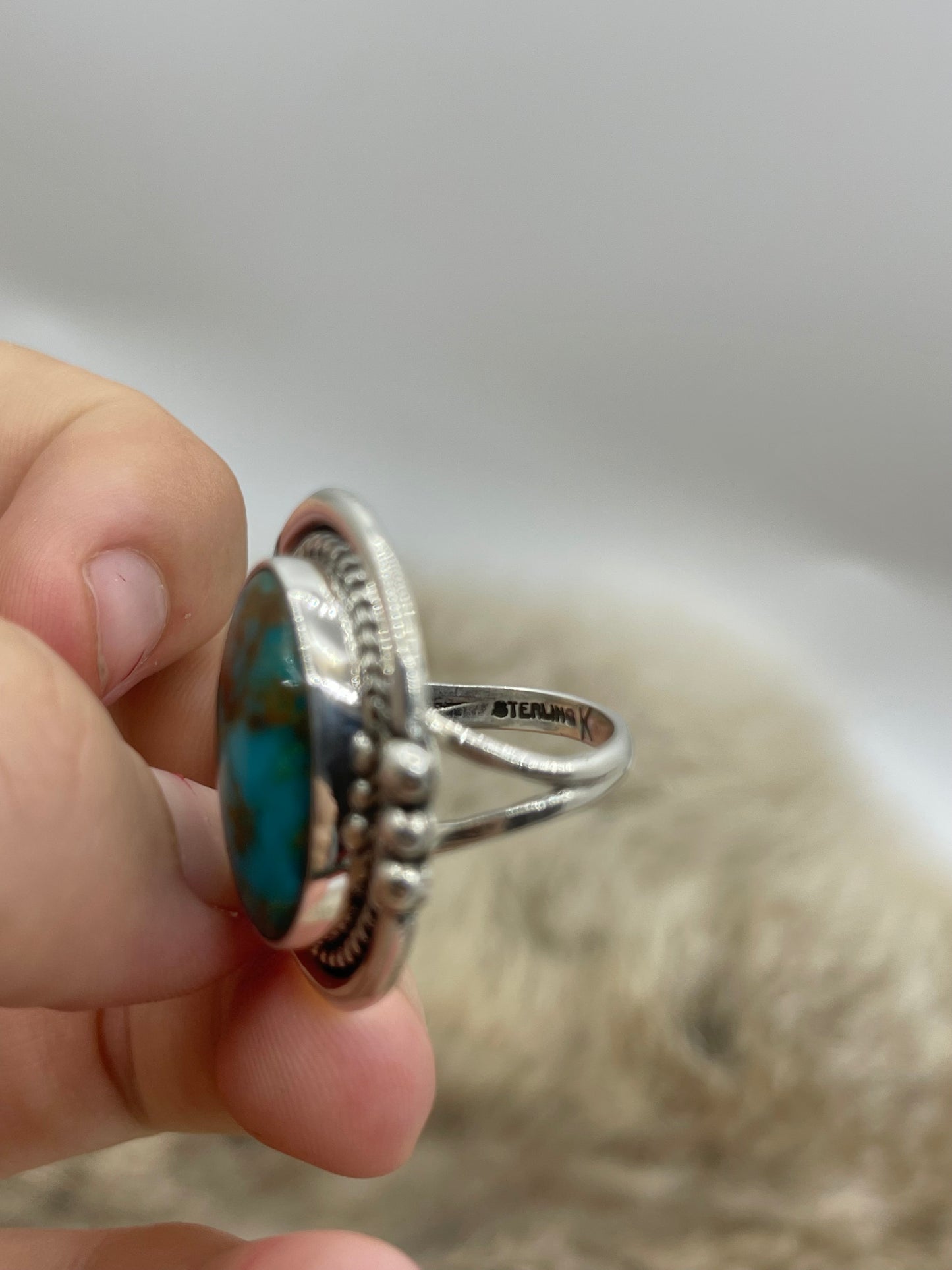 7.0 Oval Turquoise Ring By Ray Tom, Navajo