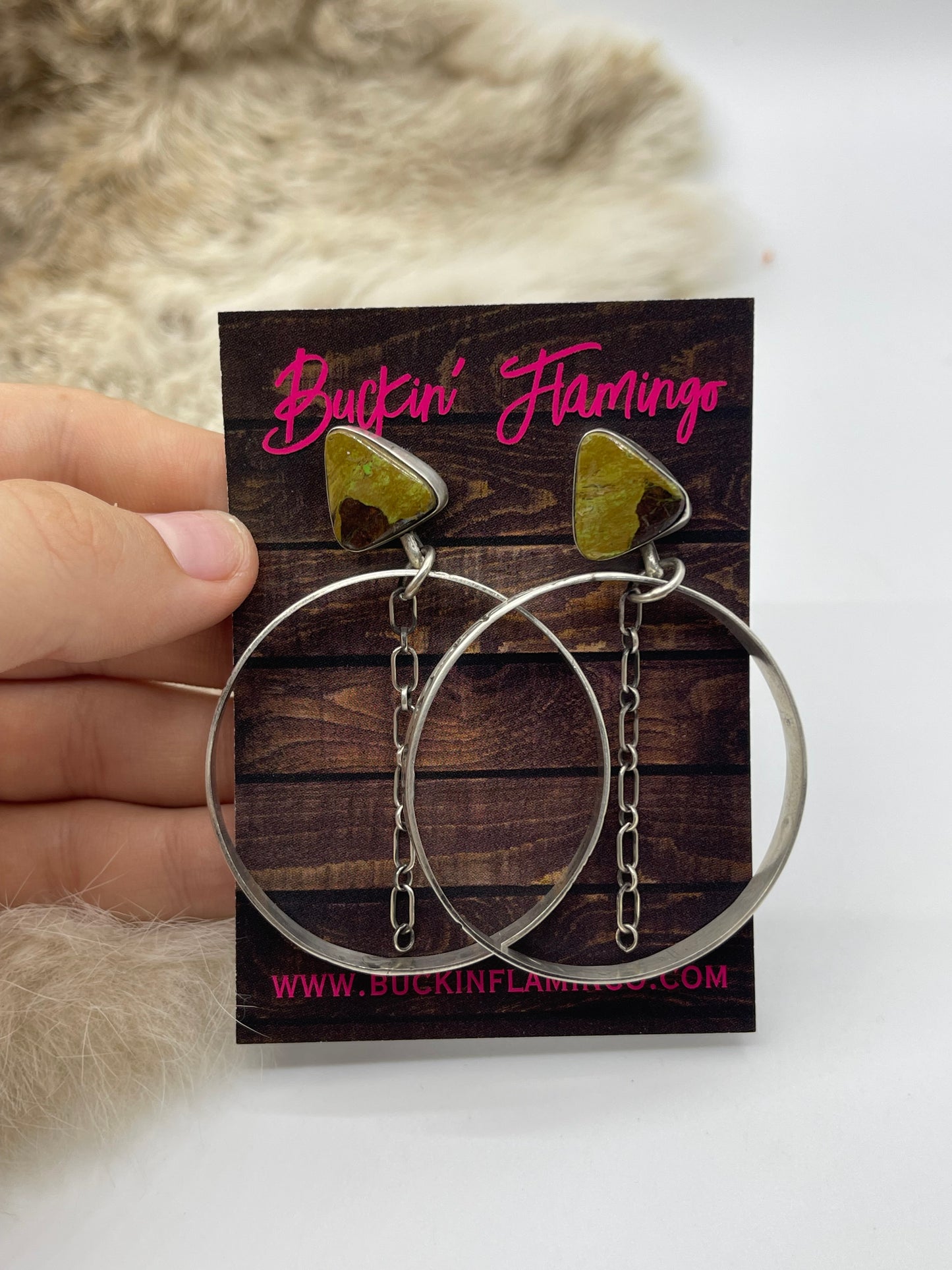 Royston Turquoise Post Stamped Hoop Earrings by Christina Jackson, Navajo
