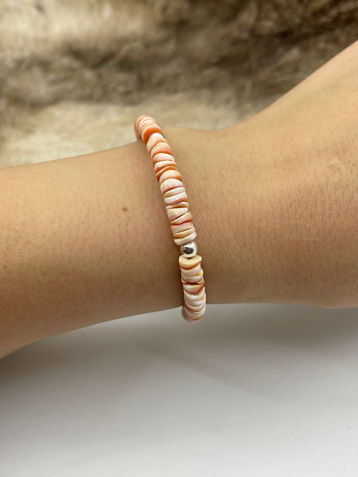 Up to 7" Pink Conch Shell Memory Wire Bracelet