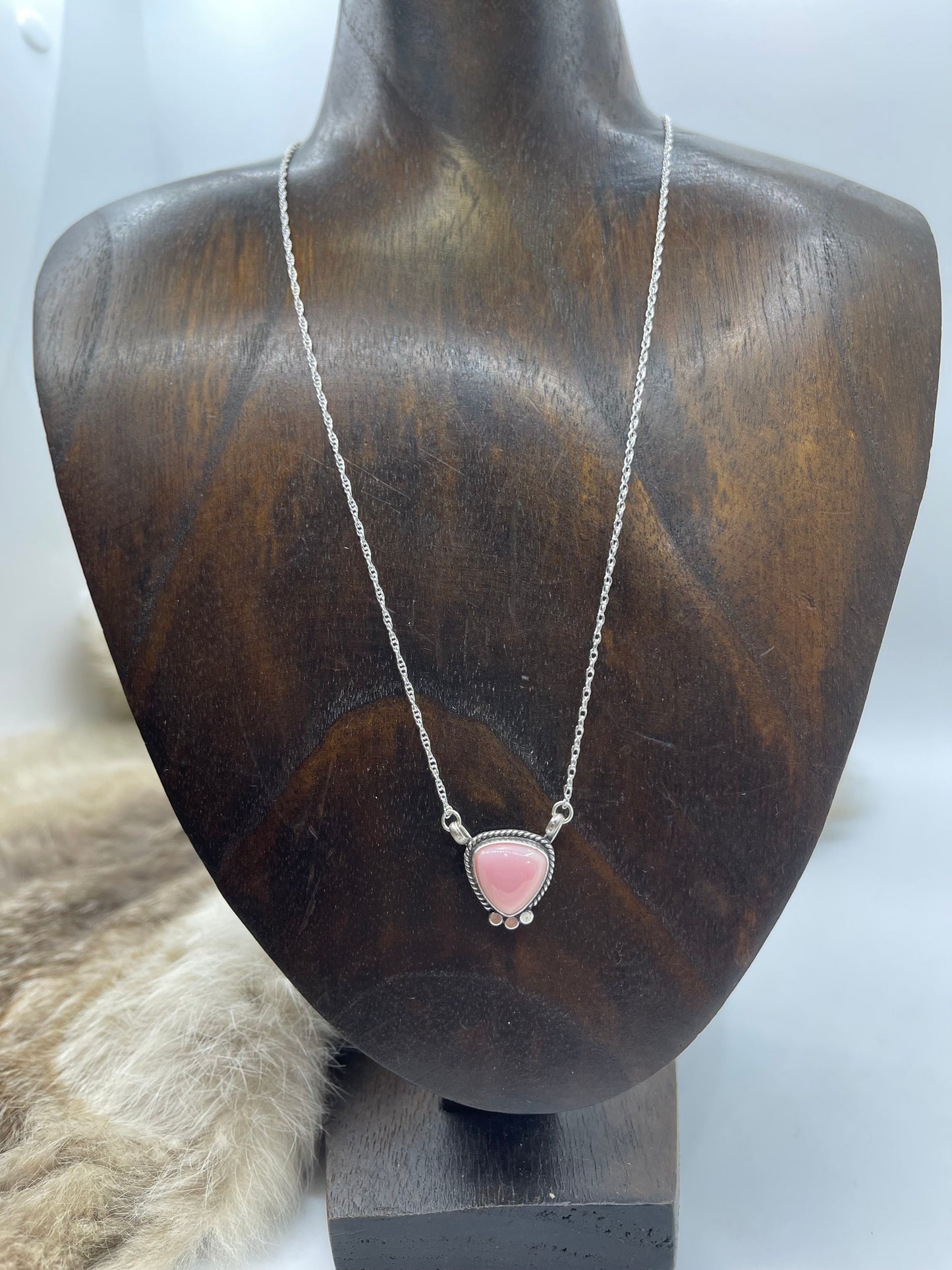 18" Pink Conch Shell Dainty Necklace by Sharon McCarthy, Navajo