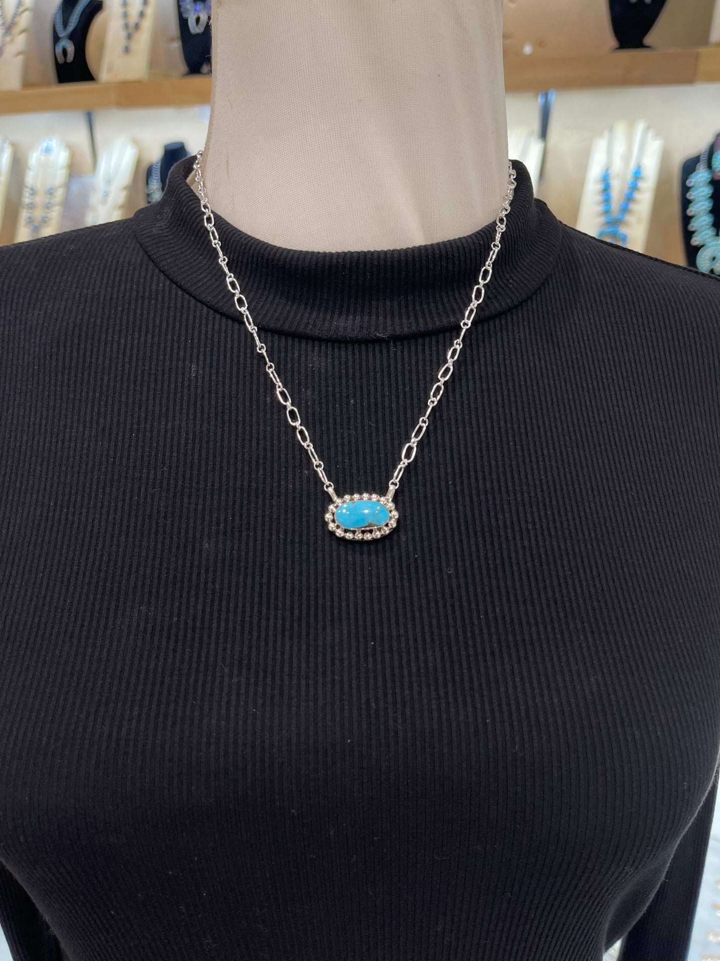 18" Turquoise Oval Necklace by Sadie Jim, Navajo