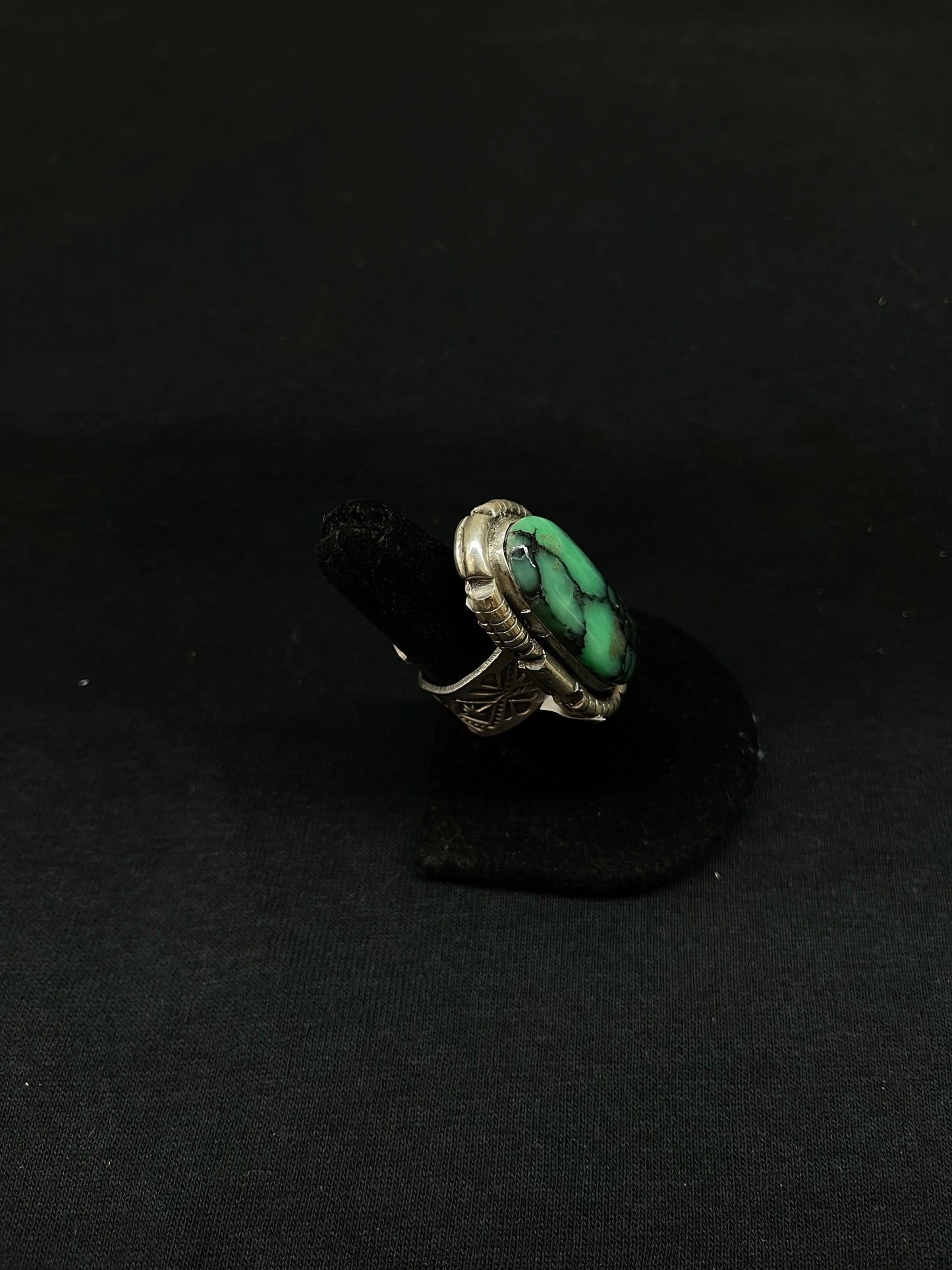 Adjustable Emerald Rose Turquoise Oval Ring by Zia