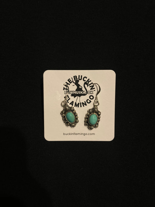 Kingman Turquoise Circle Dangle earrings by Mike Smith, Navajo