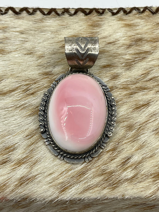 Pink Conch Shell Oval Pendant with a 13mm Bale by John Nelson, Navajo