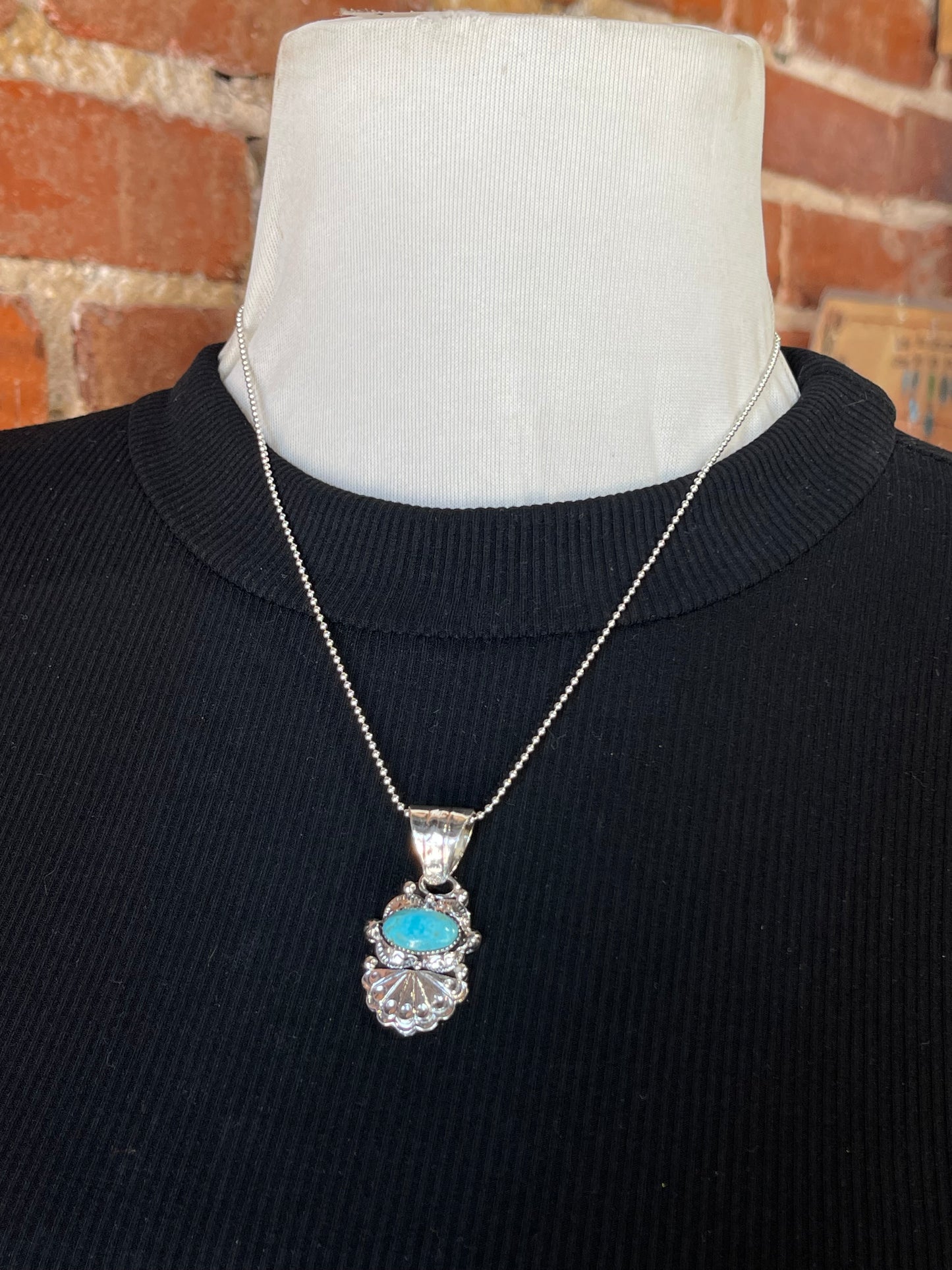 18" 8mm Bale Turquoise Pendant Necklace by Phyllis A. Smith, Navajo