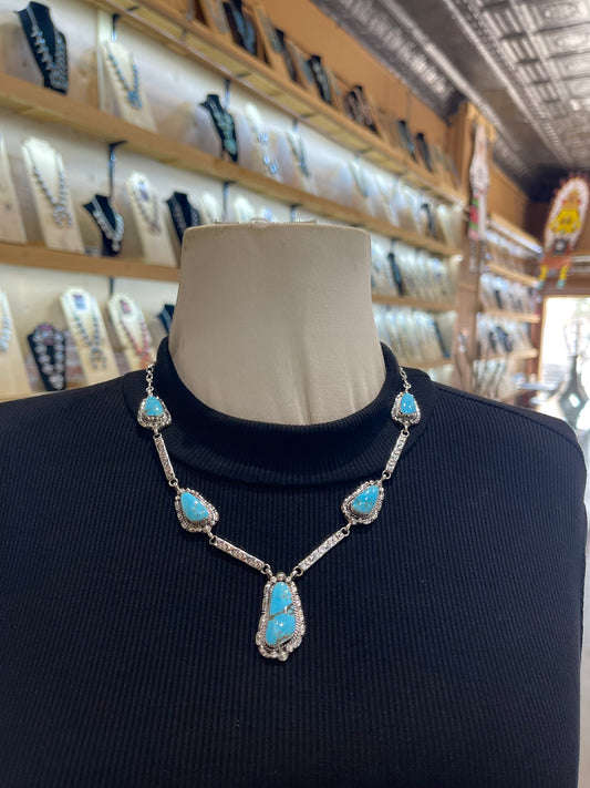 20" 5 Stone Turquoise Necklace by Sarah Yazzie, Navajo