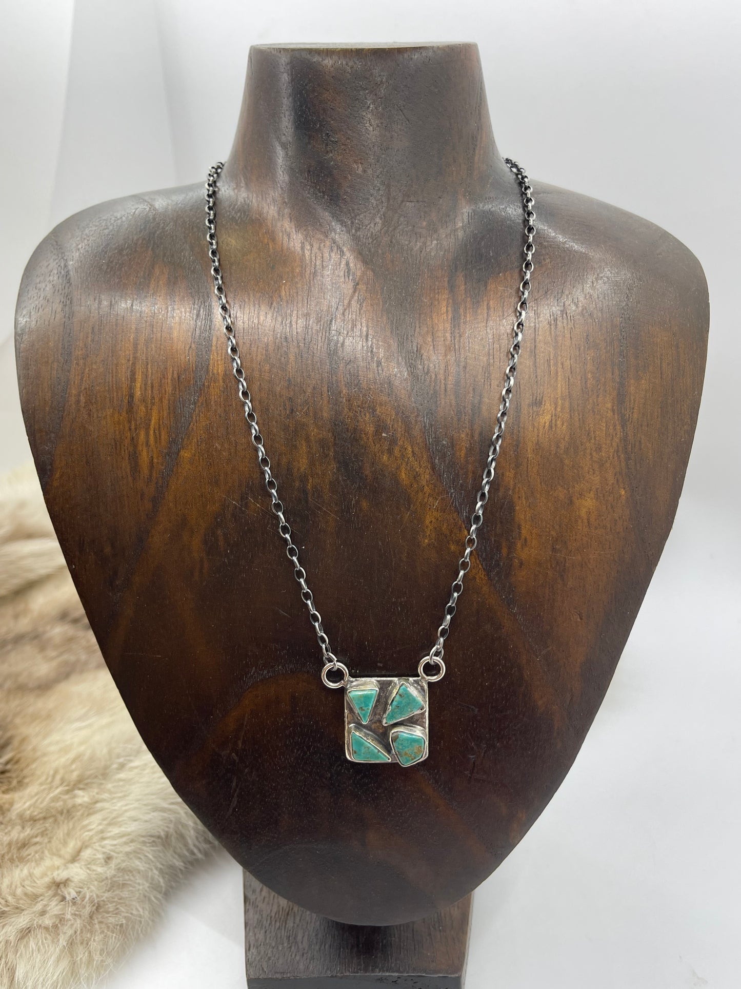 16" 4 Stone Square Necklace by Judy Candelaria, Zuni