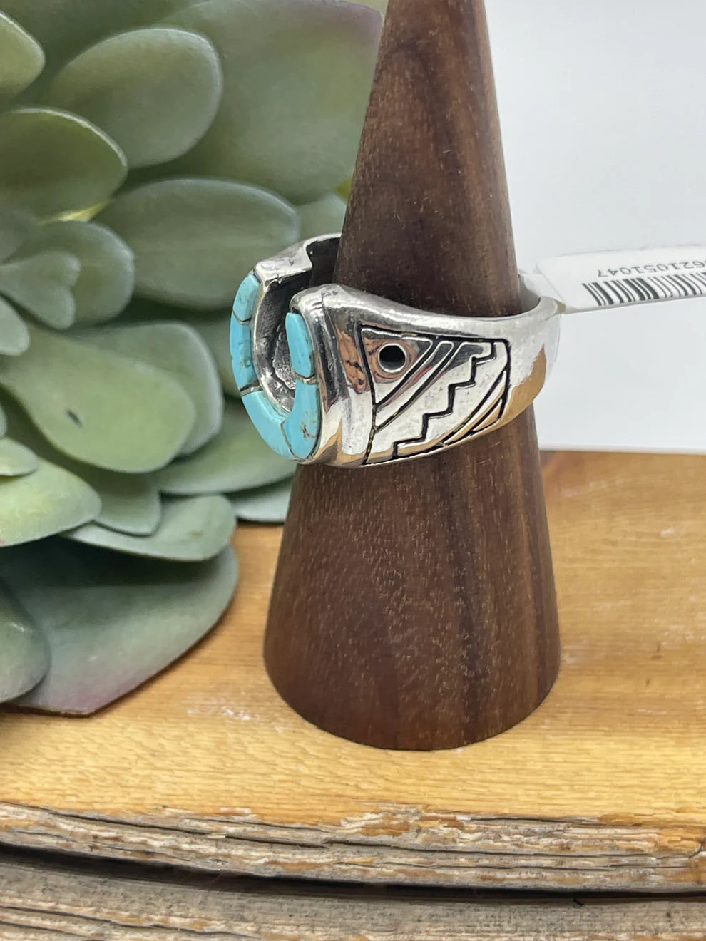 10.0 Turquoise Inlay Horshoe Ring by Bevis Tsadiasi, Zuni