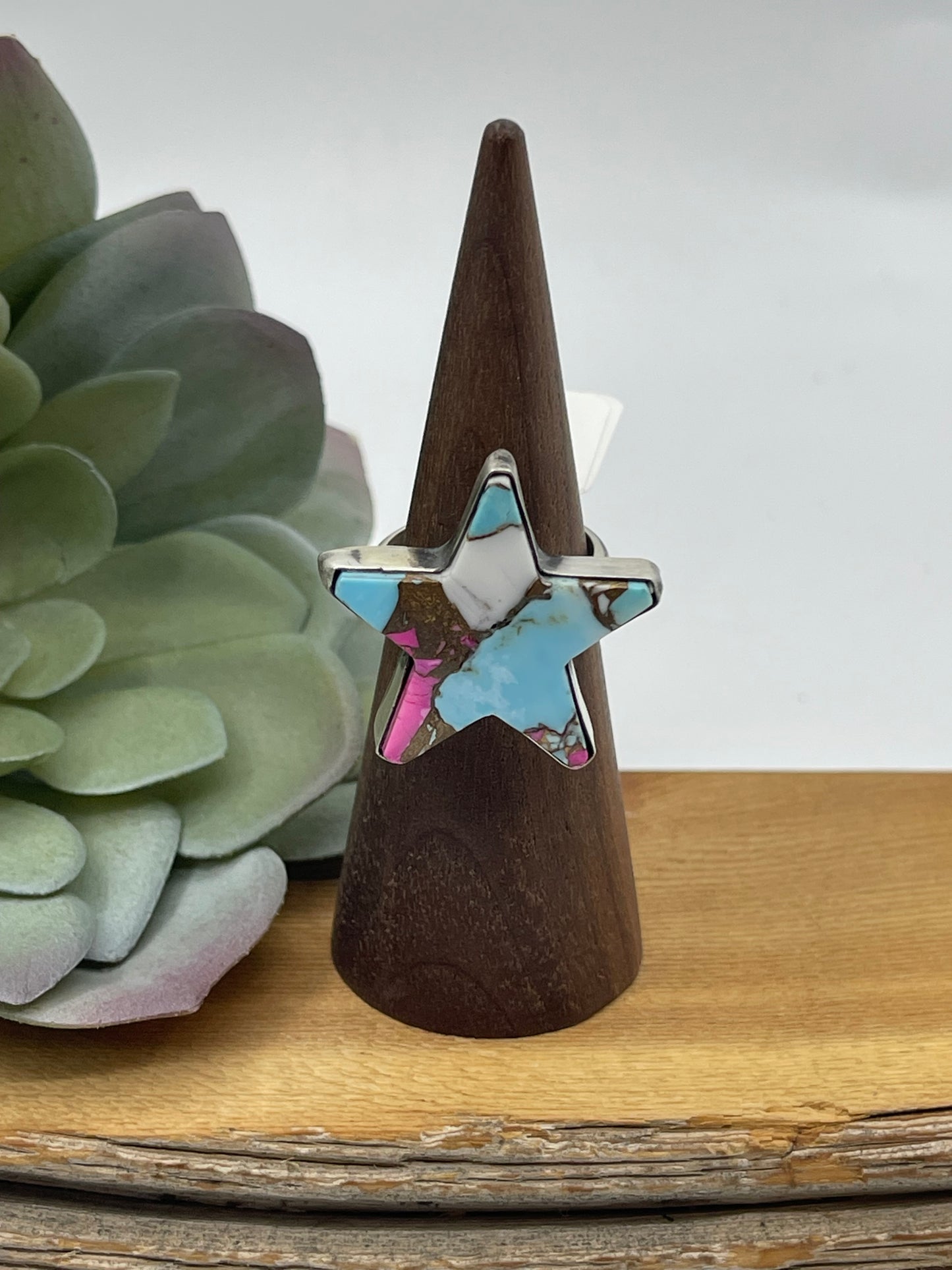 Adjustable Cotton Candy Star Ring by Johnny Dixon, Navajo