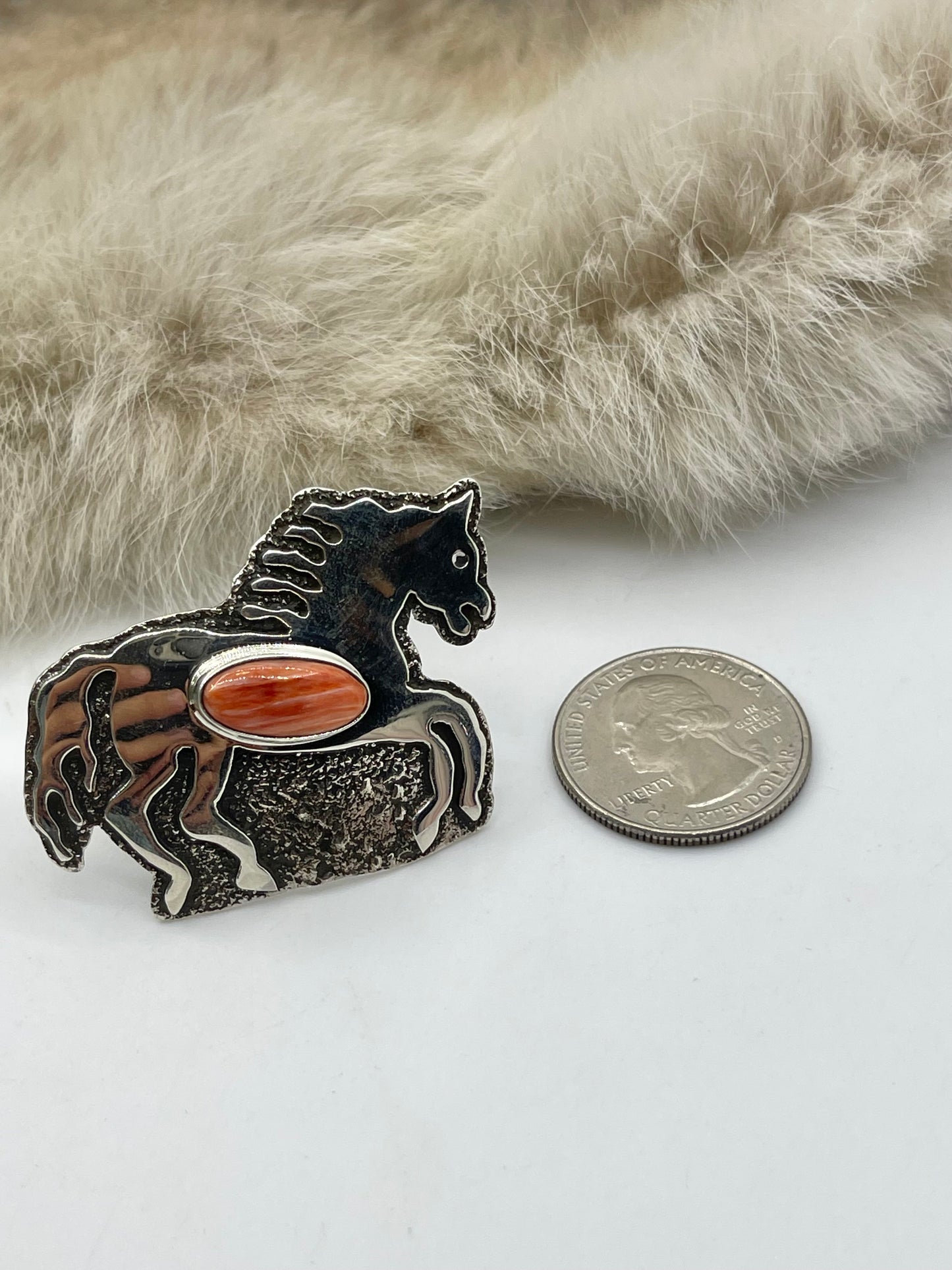 8.0 Spiny Oyster Horse Ring by Marie Jackson, Navajo