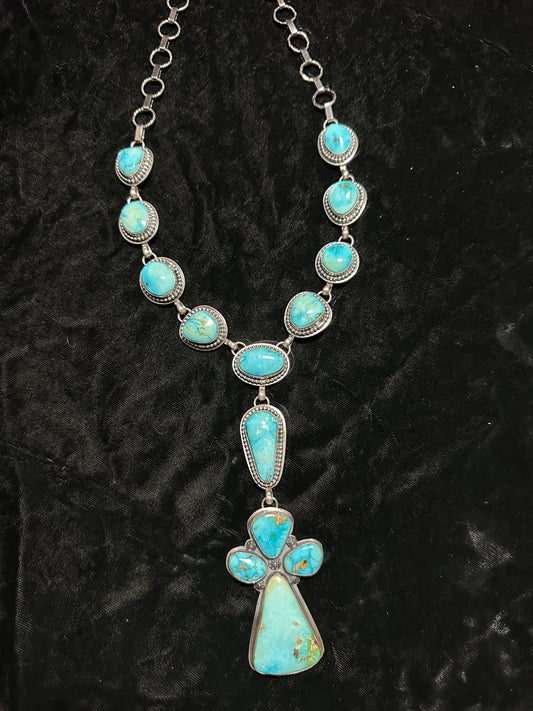 Sonoran Blue Turquoise Cross Lariat Necklace