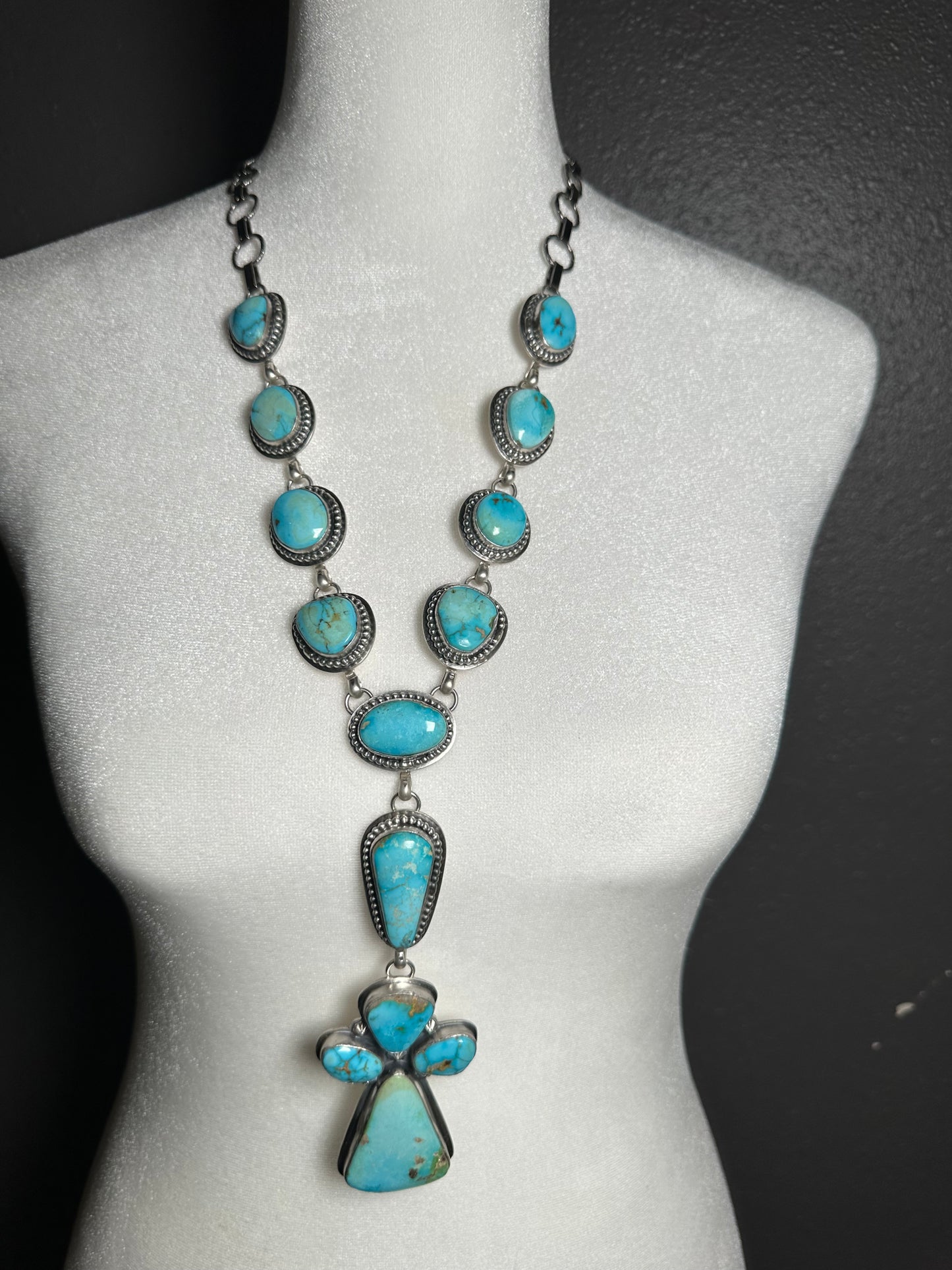 Sonoran Blue Turquoise Cross Lariat Necklace