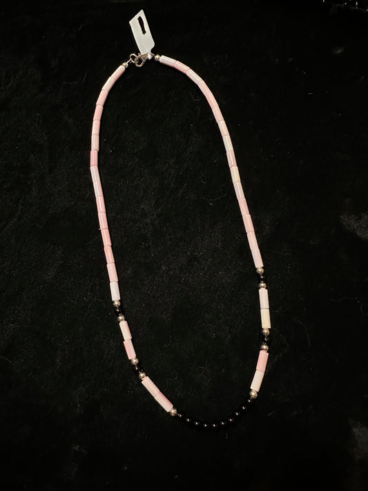Pink Conch Shell and Black Onyx Necklace