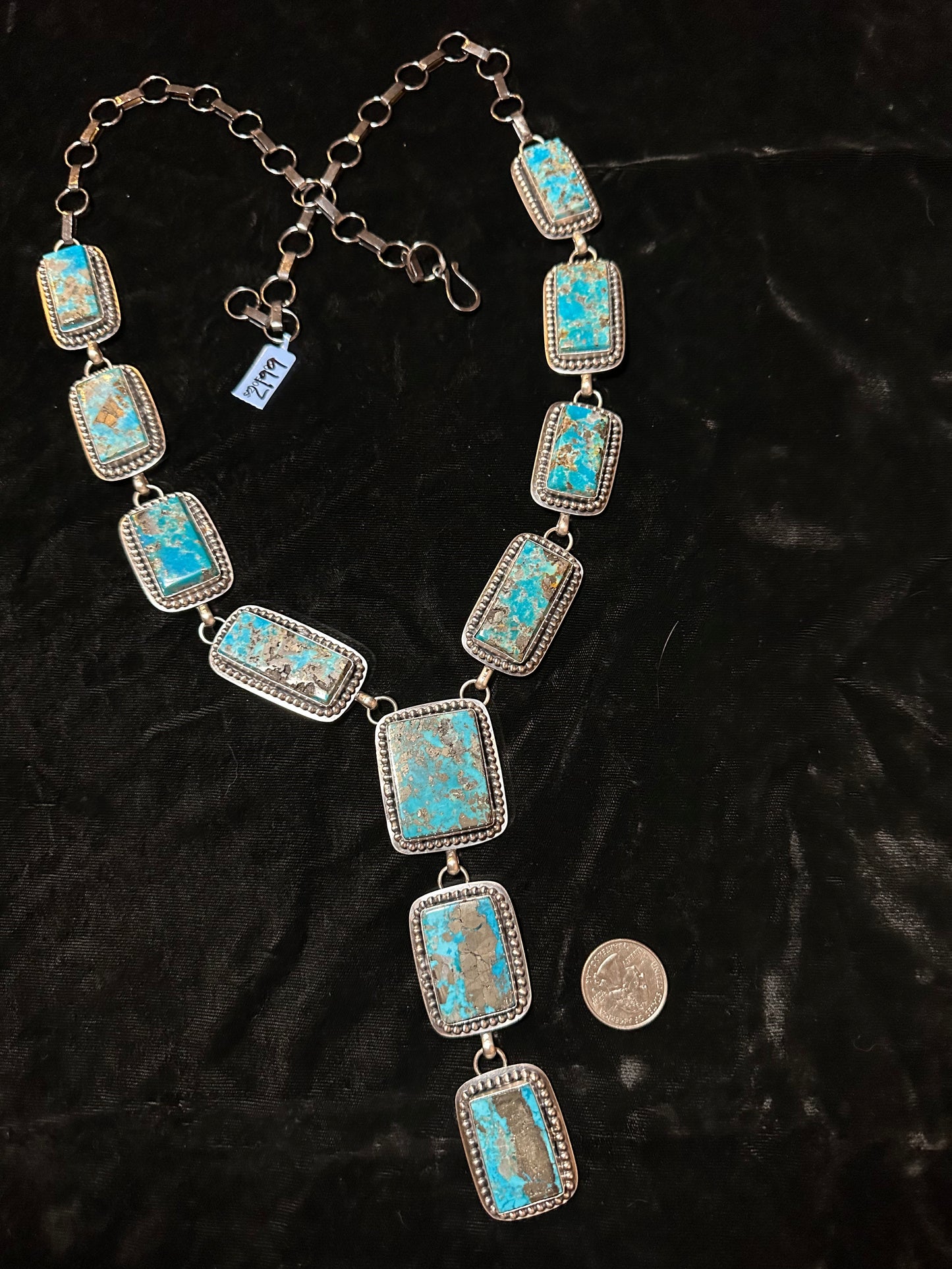 Persian Turquoise Lariat Necklace by Calvin Delgarito, Navajo