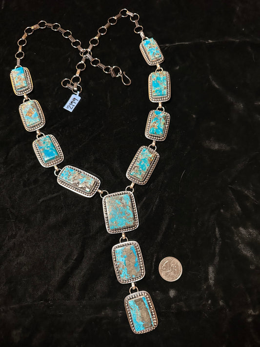 Persian Turquoise Lariat Necklace by Calvin Delgarito, Navajo