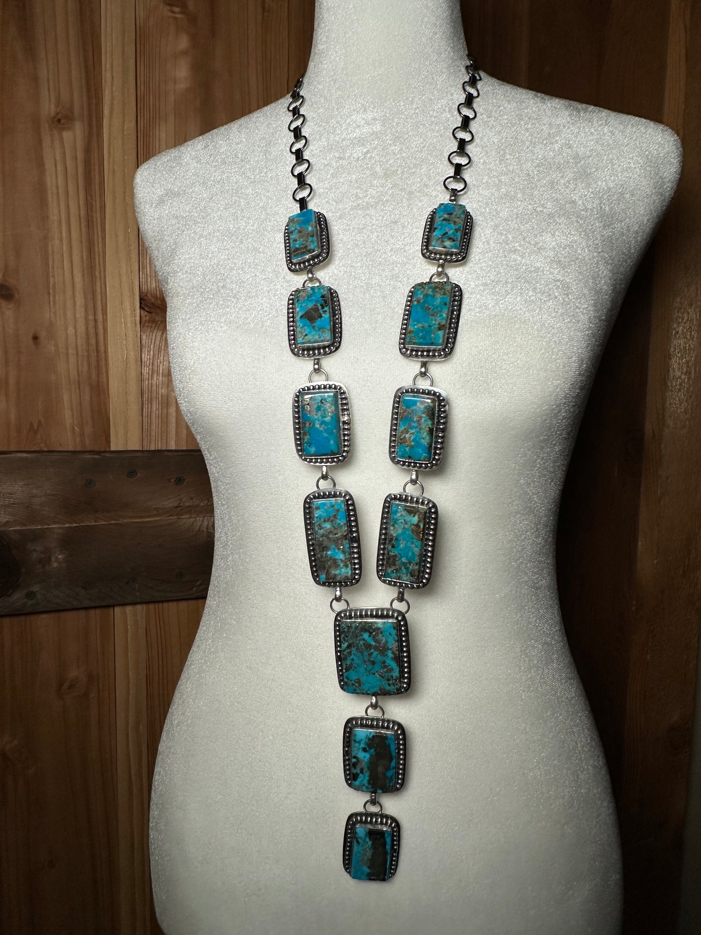 Persian Turquoise Lariat Necklace by Calvin Delgarito, Navajo