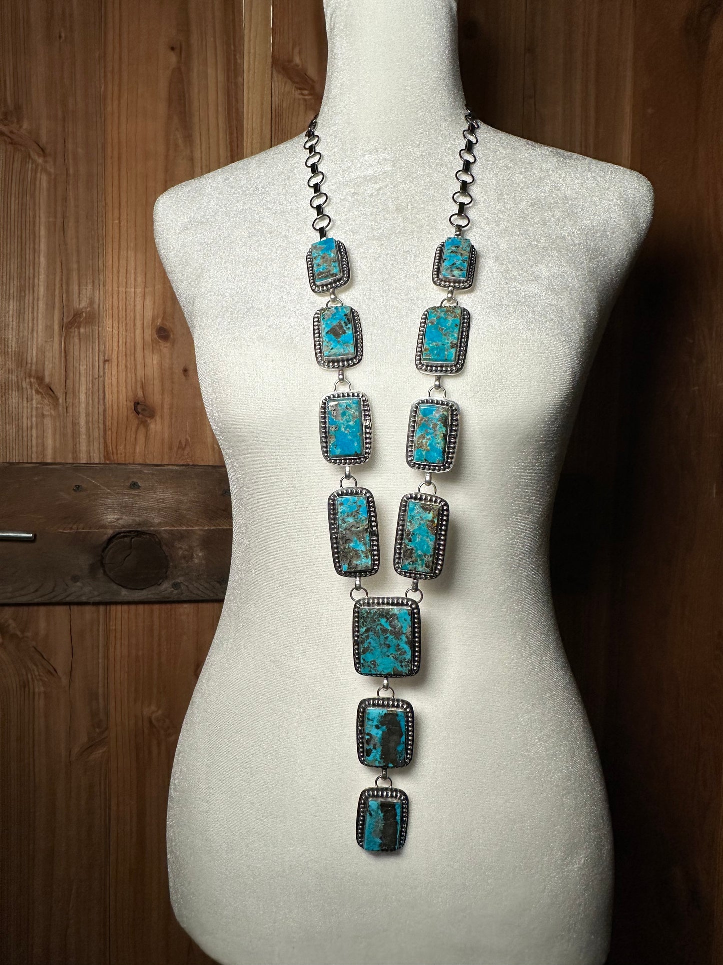 Persian Turquoise Lariat Necklace by Calvin Delgarito, Navajo