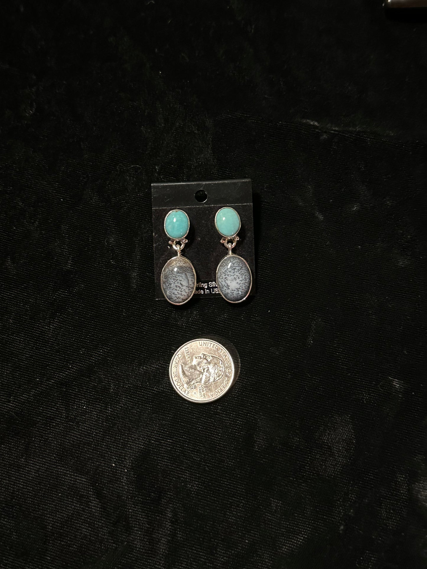 Dendritic Opal and Sleeping Beauty post dangle earrings