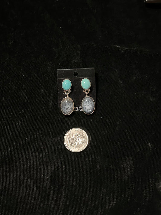 Dendritic Opal and Sleeping Beauty post dangle earrings