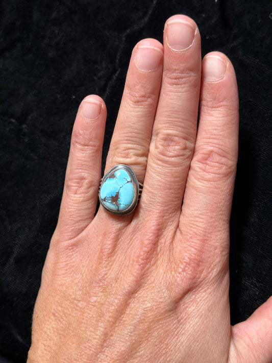 Golden Hills Turquoise ring by Gilbert Platero, Navajo (size 6)