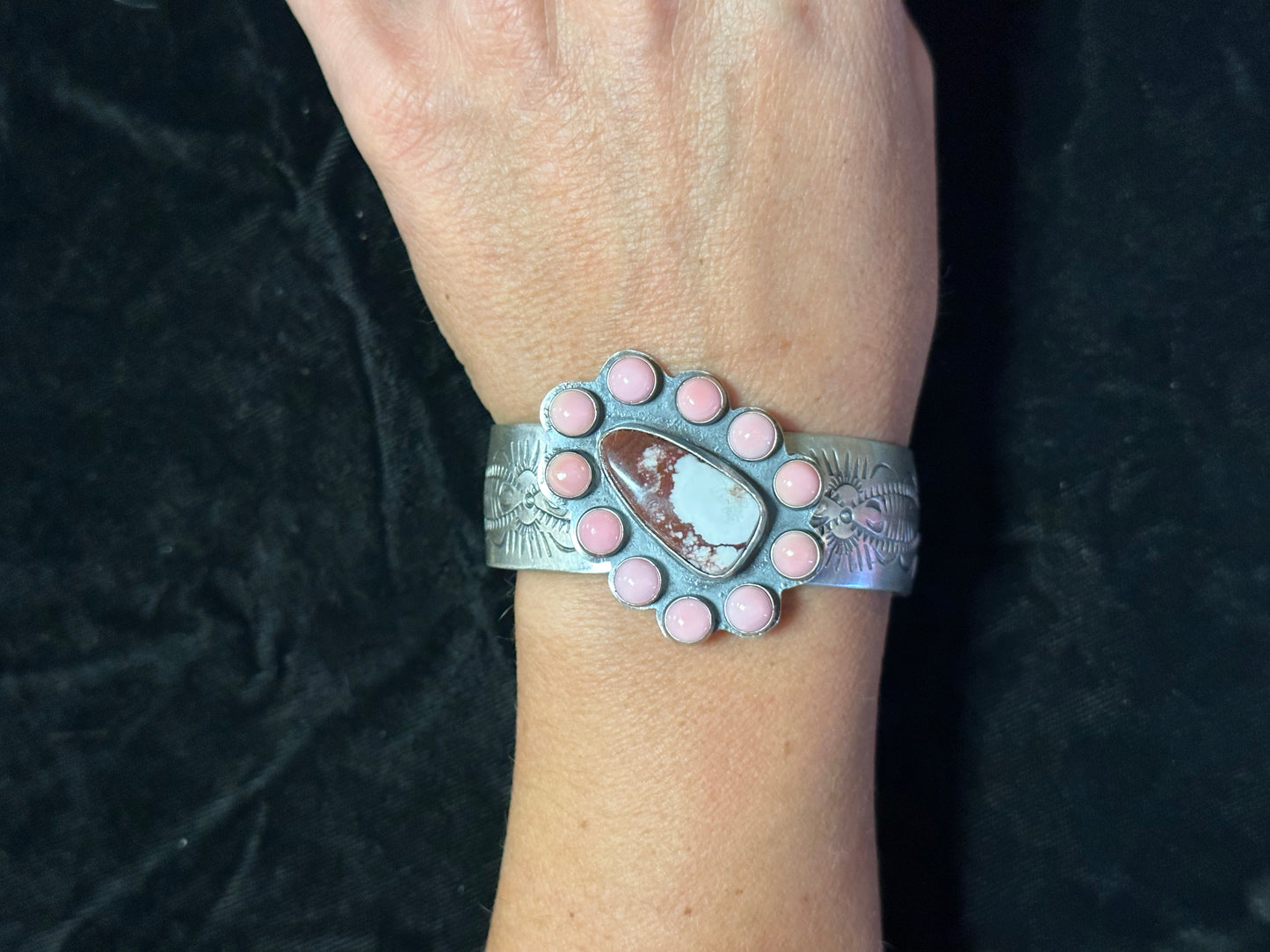 Wild Horse & Pink Conch Shell Bracelet by Boyd Ashley Navajo